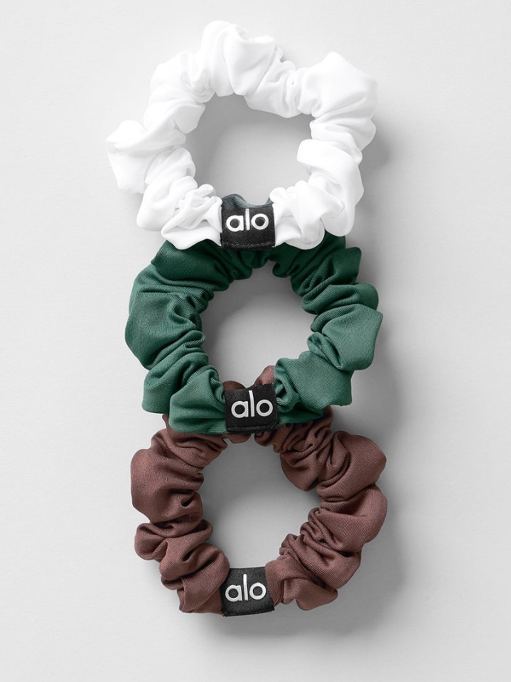 ALO 3-Pack Scrunchies - White, Green & Brown